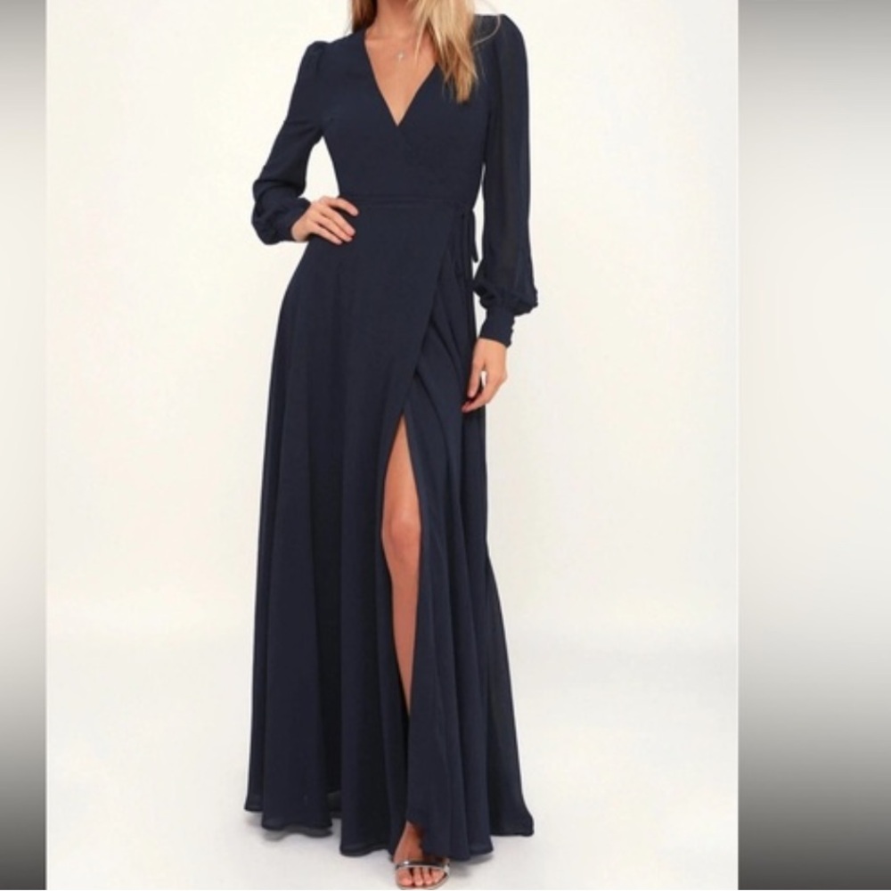 Lulu's My Whole Heart Navy Blue Wrap Dress Sz Med